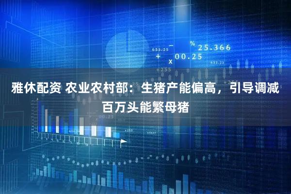 雅休配资 农业农村部：生猪产能偏高，引导调减百万头能繁母猪